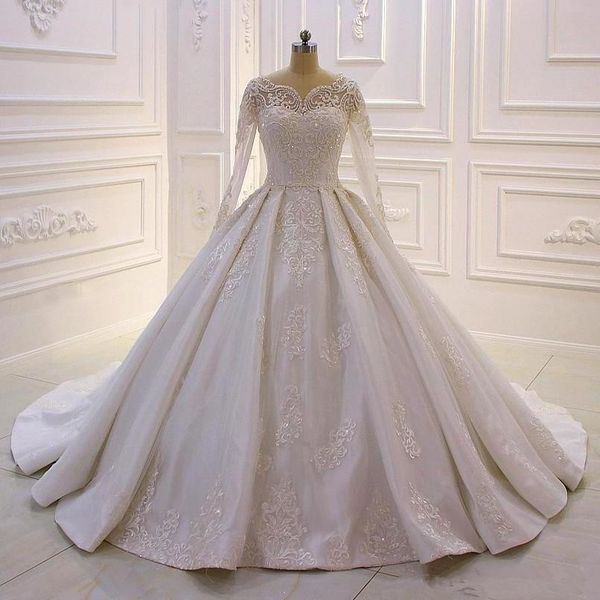 gorgeous lace ball gown wedding dresses bateau neck beaded long sleeves bridal gowns plus size court train vestidos de novia, White
gorgeous lace ball gown wedding dresses bateau neck beaded long sleeves bridal gowns plus size court train vestidos de novia, White