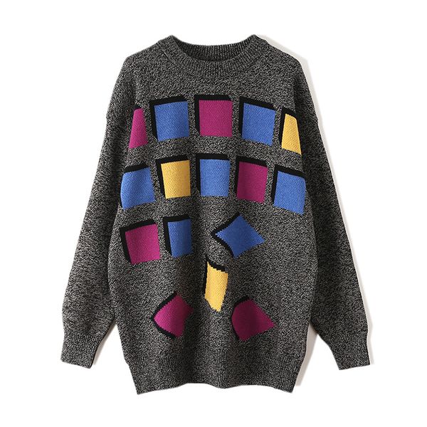 color matching geometric sweater women's autumn spring knitted pullover sweater casual outerwear pull femme ta1168, White;black
color matching geometric sweater women's autumn spring knitted pullover sweater casual outerwear pull femme ta1168, White;black