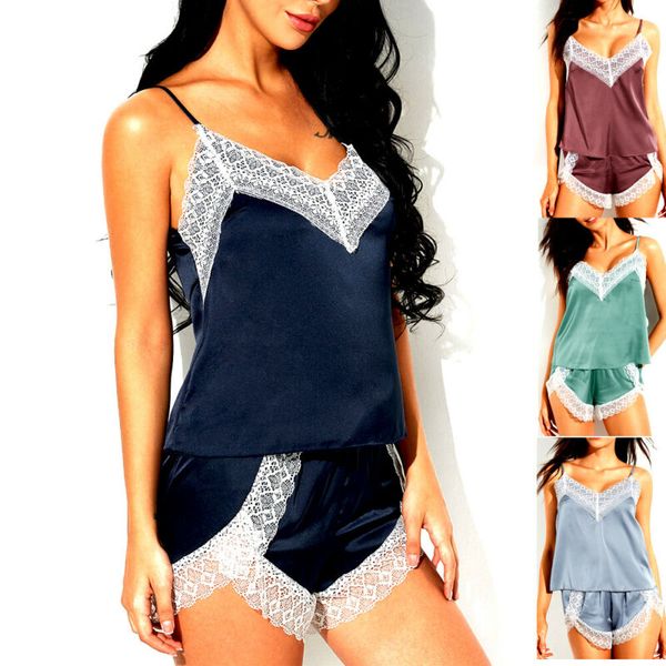 pajama sets ladies satin silk lace sleepwear shorts babydoll lingerie nightdress pyjamas set, Black;white
pajama sets ladies satin silk lace sleepwear shorts babydoll lingerie nightdress pyjamas set, Black;white