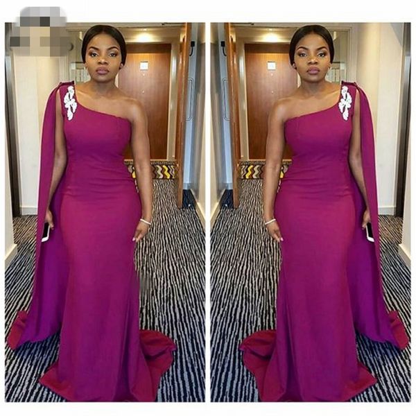 dark fuchsia one shoulder african mermaid evening dresses with panel long elastic beaded applique satin prom gown evening dress custom made, Black
dark fuchsia one shoulder african mermaid evening dresses with panel long elastic beaded applique satin prom gown evening dress custom made, Black