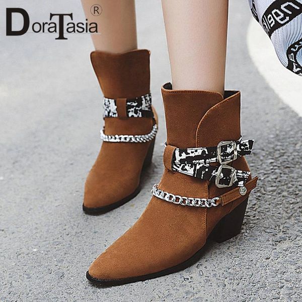 doratasia ladies fashion chain decorating boots high chunky heel boots women elegant buckle strap ankle shoes woman, Black
doratasia ladies fashion chain decorating boots high chunky heel boots women elegant buckle strap ankle shoes woman, Black