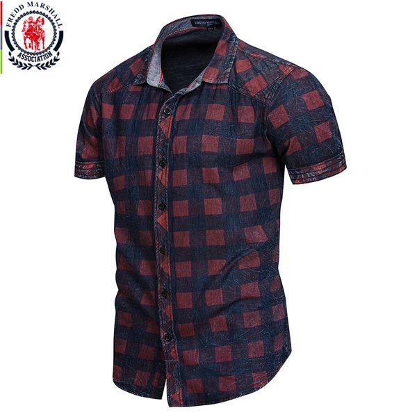 fredd marshall 2019 new summer short sleeve denim shirt men casual business plaid shirts male brand clothes 100% cotton 55891, White;black
fredd marshall 2019 new summer short sleeve denim shirt men casual business plaid shirts male brand clothes 100% cotton 55891, White;black