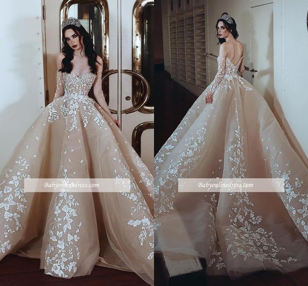 champagne ball gown wedding dress 2019 appliqued long sleeve lace plus size bridal gown off shoulder custom made, White
champagne ball gown wedding dress 2019 appliqued long sleeve lace plus size bridal gown off shoulder custom made, White