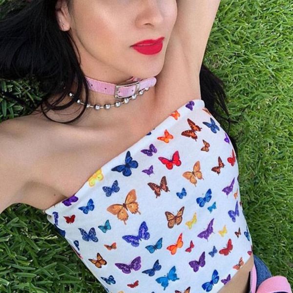 women tube crop off shoulder strapless multicolor butterfly print slash neck bandeau slim beach party top, White
women tube crop off shoulder strapless multicolor butterfly print slash neck bandeau slim beach party top, White