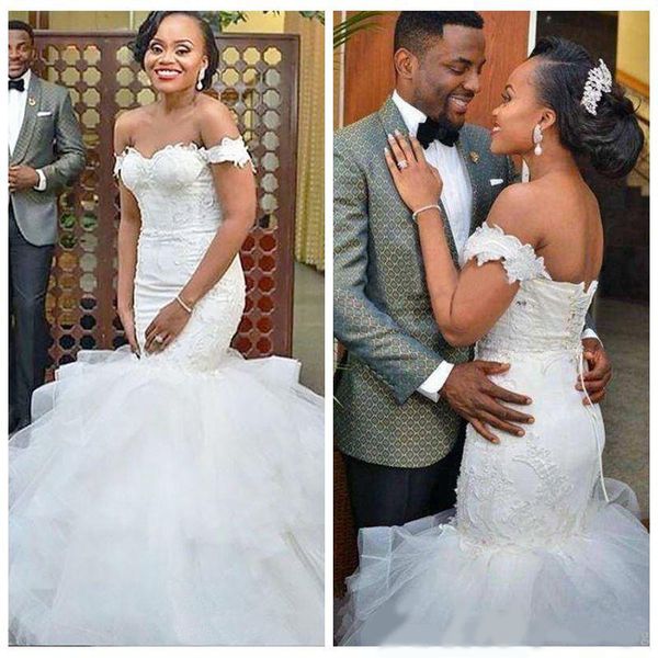 chic organza short sleeve off the shoulder wedding dresses tiered skirt trumpet mermaid wedding dress appliques vintage wedding gown, White
chic organza short sleeve off the shoulder wedding dresses tiered skirt trumpet mermaid wedding dress appliques vintage wedding gown, White