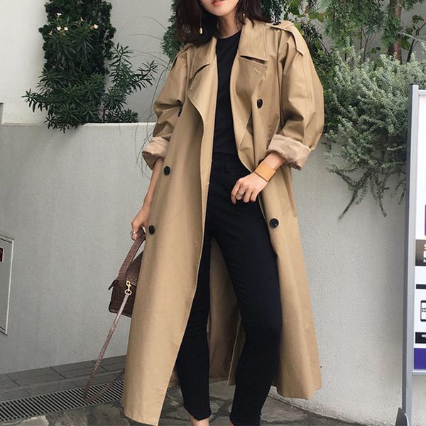 women's long trench coat khaki army green loose outerwear for ladies 2019 autumn fashion casual trenches with belt, Tan;black
women's long trench coat khaki army green loose outerwear for ladies 2019 autumn fashion casual trenches with belt, Tan;black