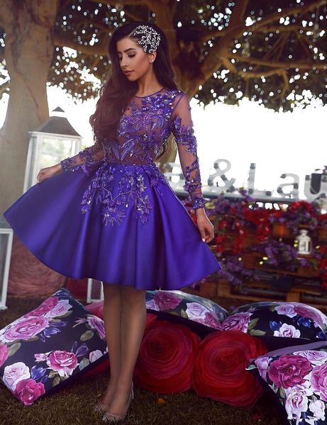 arabic royal purple short cocktail homecoming dresses 2020 vintage long sleeve a line sheer neck applique beaded dress prom gowns, Blue;pink
arabic royal purple short cocktail homecoming dresses 2020 vintage long sleeve a line sheer neck applique beaded dress prom gowns, Blue;pink