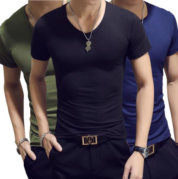 

с короткими рукавами футболки мужские корейской версии мужская часть v-образным вырезом летней куртки тонкий сплошной цвет мужской рубашки п, White;black