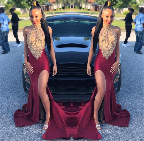 designed cutaway sides burgundy prom dresses 2019 keyhole neck halter side split mermaid evening dress lace appliques party gown bc1513, Black
designed cutaway sides burgundy prom dresses 2019 keyhole neck halter side split mermaid evening dress lace appliques party gown bc1513, Black
