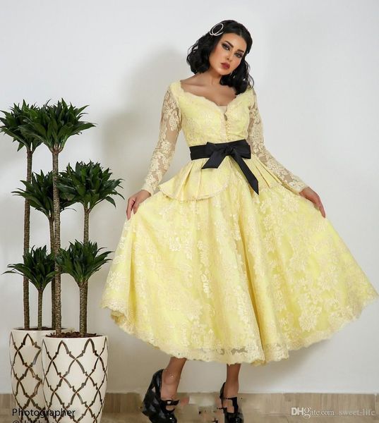 yellow long sleeves prom dresses black belt lace evening gown saudi arabia tea length formal wear custom made vestidos
yellow long sleeves prom dresses black belt lace evening gown saudi arabia tea length formal wear custom made vestidos