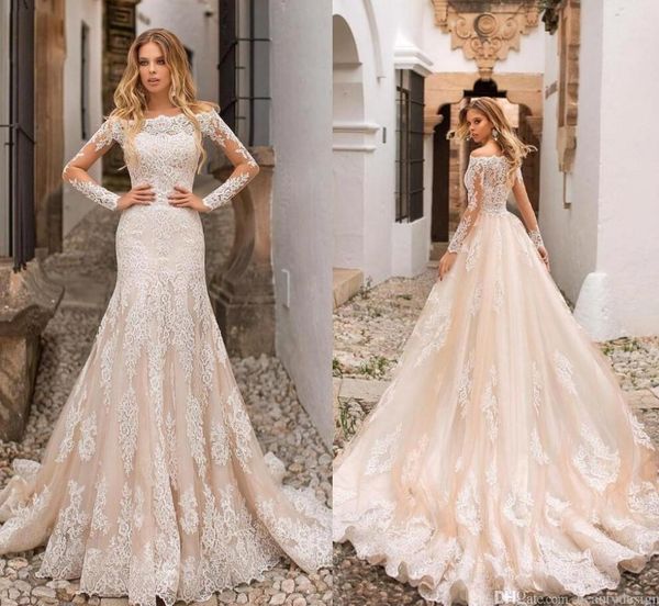 2021 gorgeous champagne mermaid wedding dresses off shoulder lace appliques sheer long sleeves tulle long bridal gowns engagement dresses, White
2021 gorgeous champagne mermaid wedding dresses off shoulder lace appliques sheer long sleeves tulle long bridal gowns engagement dresses, White