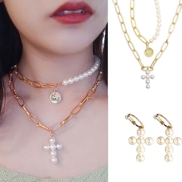 diezi new design imitation pearl necklace female cross coin pendant choker necklaces for women girls gold color fashion jewelry, Silver
diezi new design imitation pearl necklace female cross coin pendant choker necklaces for women girls gold color fashion jewelry, Silver