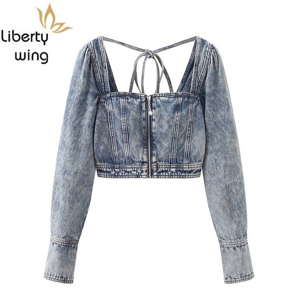 new fashion women crop backless lace up kpop ladies long sleeve denim shirt square collar low cut jeans shirts, White
new fashion women crop backless lace up kpop ladies long sleeve denim shirt square collar low cut jeans shirts, White