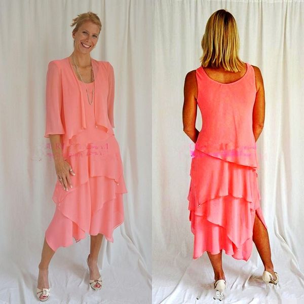 water melon with jacket mother of the bride dresses coral chiffon tea length tiered skirt formal mother's dresses formal wear custom
water melon with jacket mother of the bride dresses coral chiffon tea length tiered skirt formal mother's dresses formal wear custom