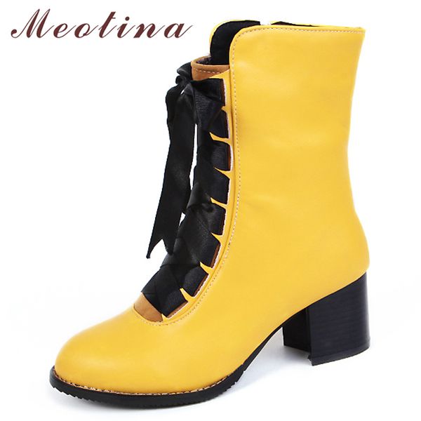 meotina women boots winter 2018 block heel ladies motorcycle boots lace up mid calf boots red ladies shoes big size 45 46 yellow t200425, Black
meotina women boots winter 2018 block heel ladies motorcycle boots lace up mid calf boots red ladies shoes big size 45 46 yellow t200425, Black