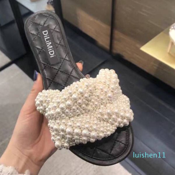 2018 spring summer pearl slippers open toe women shoes slides scuffs at02 l11, Black
2018 spring summer pearl slippers open toe women shoes slides scuffs at02 l11, Black