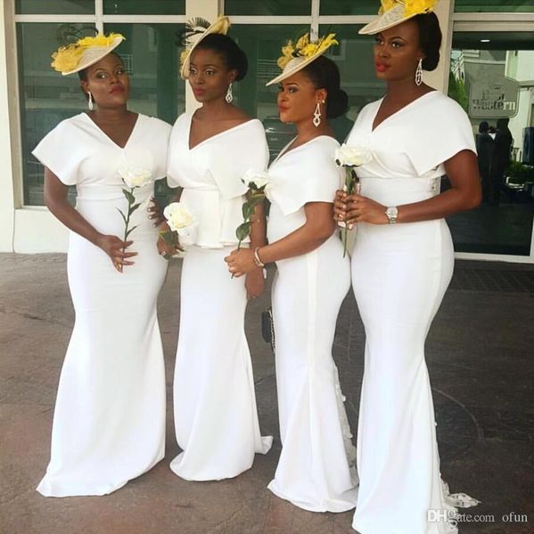 white african plus size mermaid bridesmaid dresses cap sleeves lace wedding party guest dress maid of honor gowns for women, White;pink
white african plus size mermaid bridesmaid dresses cap sleeves lace wedding party guest dress maid of honor gowns for women, White;pink