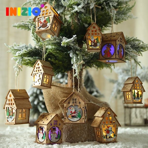 

2019 new year led light chalet christmas ornament cute wooden pendant room decoration wall for house festival scene layout