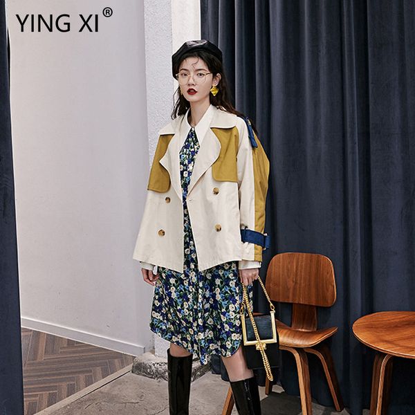 ying xi 2020 spring loose casual color spliced tench coat long sleeve turn-down collar double breasted women coat, Tan;black
ying xi 2020 spring loose casual color spliced tench coat long sleeve turn-down collar double breasted women coat, Tan;black