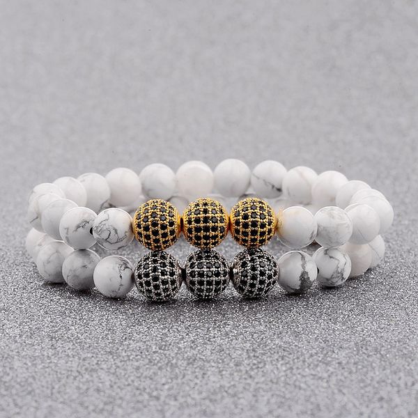 white turquoises copper ball bracelet men fashion black zircon beads bracelet for women dropshipping 
white turquoises copper ball bracelet men fashion black zircon beads bracelet for women dropshipping