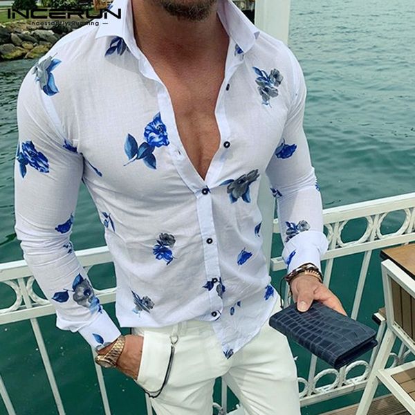 men's casual shirts incerun fashion floral print shirt men long sleeve lapel hawaiian vacation brand s-5xl 2021 camisa, White;black
men's casual shirts incerun fashion floral print shirt men long sleeve lapel hawaiian vacation brand s-5xl 2021 camisa, White;black