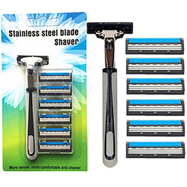 wholesale 3 layers manual metal safety razor handle + 6pcs replacement blade head face knife epilator trimmer set for men
wholesale 3 layers manual metal safety razor handle + 6pcs replacement blade head face knife epilator trimmer set for men