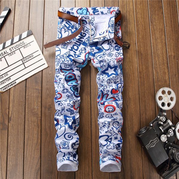 2019 new jeans men color printing design stretch jeans soft comfortable european and american style print casual denim trousers, Blue
2019 new jeans men color printing design stretch jeans soft comfortable european and american style print casual denim trousers, Blue