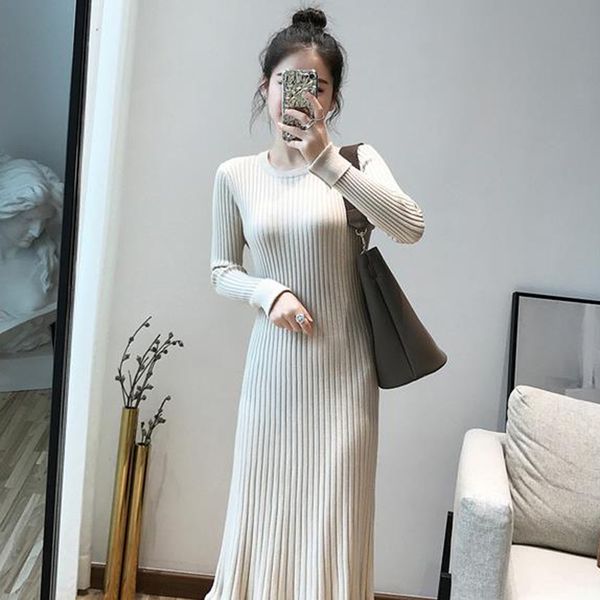 new elegant autumn winter thick mermaid maxi sweater dress women o-neck long dresses women female a-line slim knit dresses, Black;gray
new elegant autumn winter thick mermaid maxi sweater dress women o-neck long dresses women female a-line slim knit dresses, Black;gray