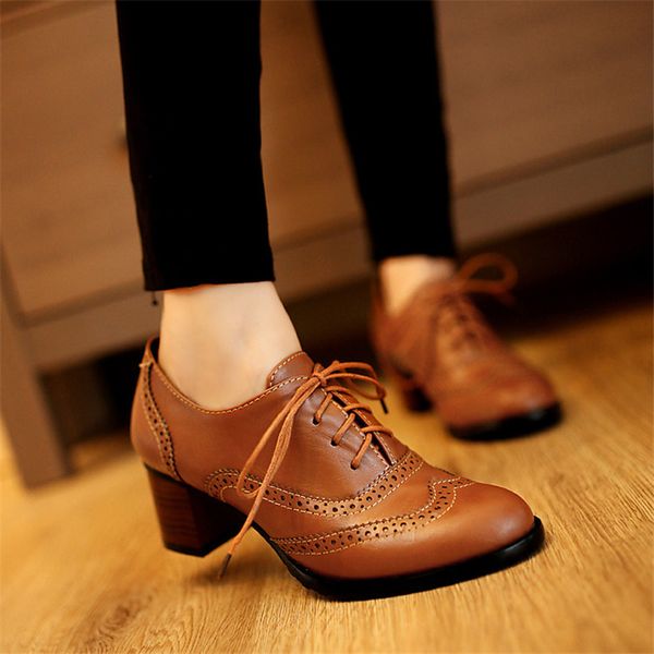british retro oxford shoes women pointed toe casual thick medium heel leather shoes woman lace up flats zapato size 34-43, Black
british retro oxford shoes women pointed toe casual thick medium heel leather shoes woman lace up flats zapato size 34-43, Black