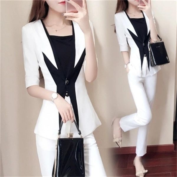 new women's spring fashion small suit two-piece spring black and white stitching suit female, White;black
new women's spring fashion small suit two-piece spring black and white stitching suit female, White;black