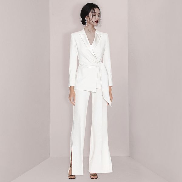 end professional women's suit, celebrity temperament, workplace white blazer, coat, wide leg pants, two-piece set, White;black 
end professional women's suit, celebrity temperament, workplace white blazer, coat, wide leg pants, two-piece set, White;black