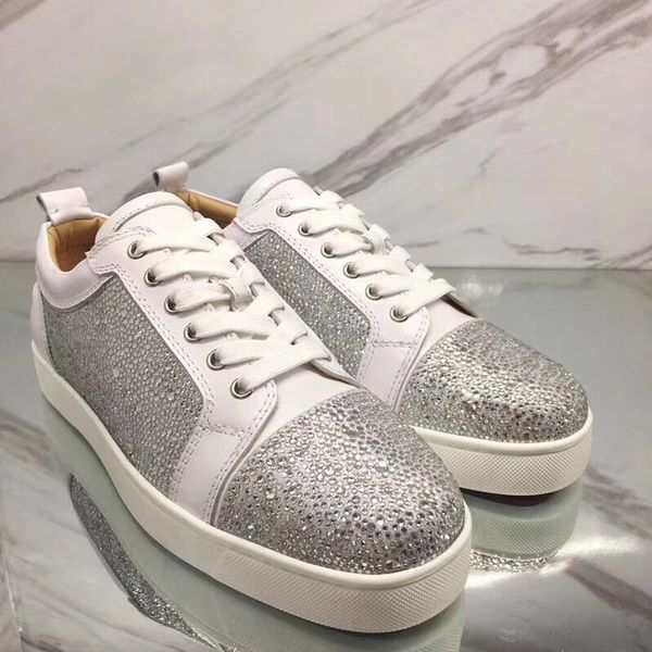 2019 new fashion men women lady white leather strass crystal low sneakers casual flat shoes lace up boots red sole bottom, Black
2019 new fashion men women lady white leather strass crystal low sneakers casual flat shoes lace up boots red sole bottom, Black