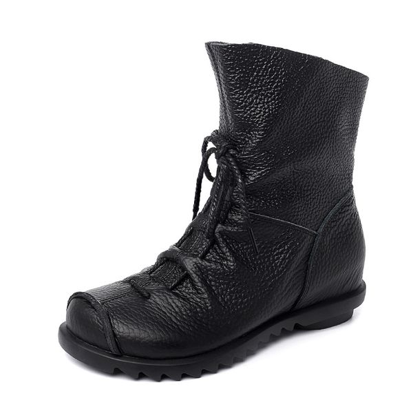 new short boots retro original leather boots warm leather thick with soft bottom tube women's boots, Black
new short boots retro original leather boots warm leather thick with soft bottom tube women's boots, Black