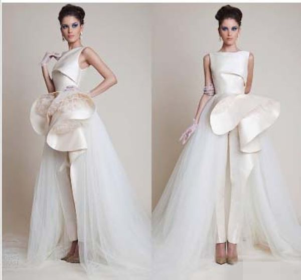 modest light champagne wedding dresses tulle a line sleeveless jewel neck jumpsuit overskirt ruffles wedding bridal gown vestido de novia, White
modest light champagne wedding dresses tulle a line sleeveless jewel neck jumpsuit overskirt ruffles wedding bridal gown vestido de novia, White