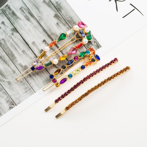 european and american famous color acrylic inlaid hair clip set combination clip one character, Golden;white
european and american famous color acrylic inlaid hair clip set combination clip one character, Golden;white