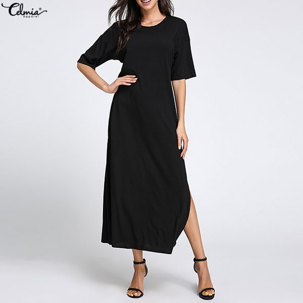 summer dress 2018 women casual loose half sleeve solid round neck maxi long split dress beach curved hem vestidos plus size 4xl, Black;gray
summer dress 2018 women casual loose half sleeve solid round neck maxi long split dress beach curved hem vestidos plus size 4xl, Black;gray