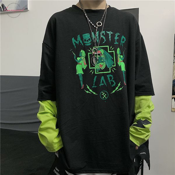 autumn and winter harajuku style street hip hop cartoon alphabet printing fake two loose long sleeved t shirt men and women, White
autumn and winter harajuku style street hip hop cartoon alphabet printing fake two loose long sleeved t shirt men and women, White