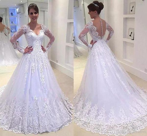 vintage long sleeved wedding dresses 2019 robe de mariage custom made illusion back a line lace bridal dress wedding gowns, White
vintage long sleeved wedding dresses 2019 robe de mariage custom made illusion back a line lace bridal dress wedding gowns, White