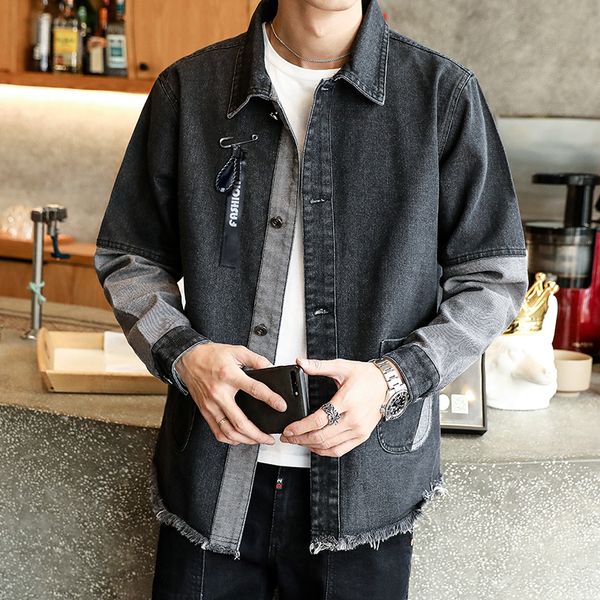 2019 spring and summer fashion new men's lapel denim jacket casual self-cultivation large size loose motorcycle men's jacket, Black;brown
2019 spring and summer fashion new men's lapel denim jacket casual self-cultivation large size loose motorcycle men's jacket, Black;brown