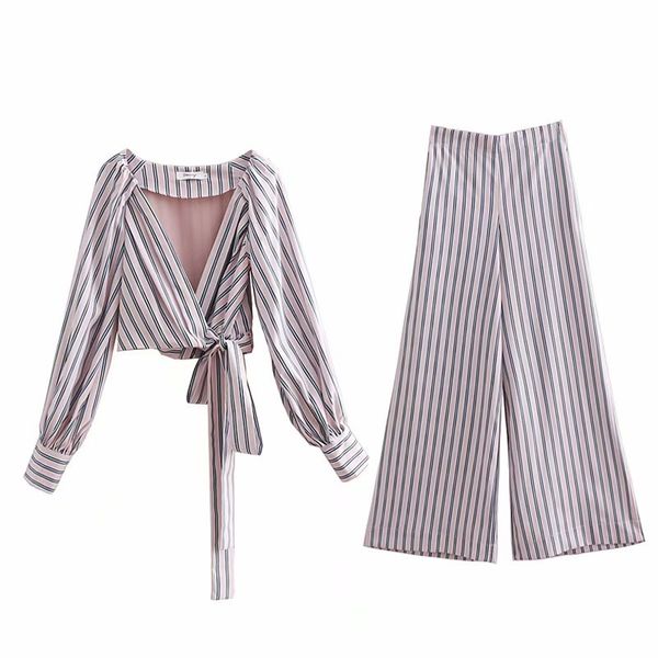 female set pants set spring and autumn new fashion wild long-sleeved striped wrap shirt striped wide-leg pants two-piece 2019, White
female set pants set spring and autumn new fashion wild long-sleeved striped wrap shirt striped wide-leg pants two-piece 2019, White
