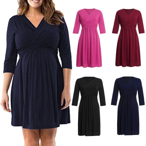 women's pregnancy v collar long sleeve dress maternity solid color sundress, White
women's pregnancy v collar long sleeve dress maternity solid color sundress, White