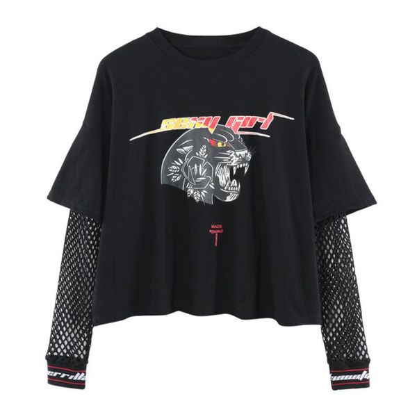 o-neck harajuku punk women t shirt mesh hollow out patchwork letter leopard print casual long sleeve t-shirt tee female quality, White
o-neck harajuku punk women t shirt mesh hollow out patchwork letter leopard print casual long sleeve t-shirt tee female quality, White