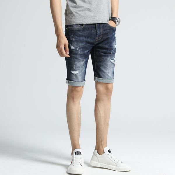 2019 summer new style trend elasticity short jeans teenager thin with holes 5 men shorts 1983, Blue
2019 summer new style trend elasticity short jeans teenager thin with holes 5 men shorts 1983, Blue