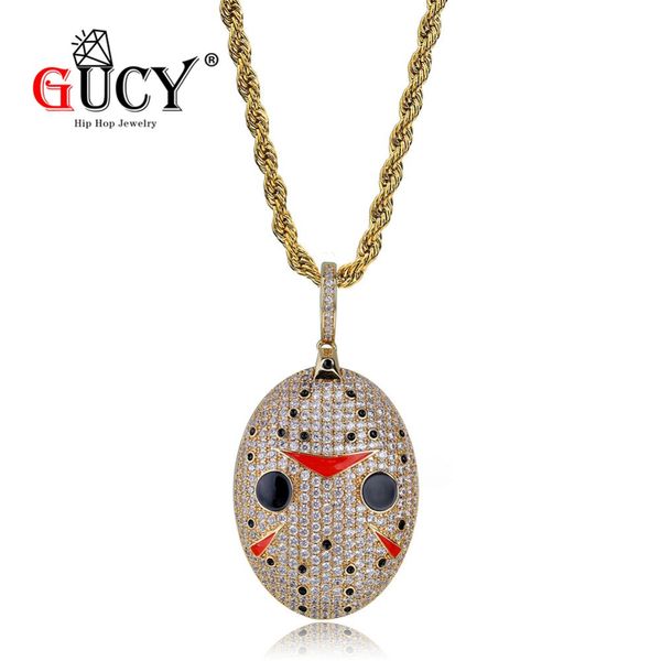 

gucy ghoul jack pendant necklace hip hop gold color iced out cubic zircon necklaces with tennis chain men's jewelry gift party, Silver