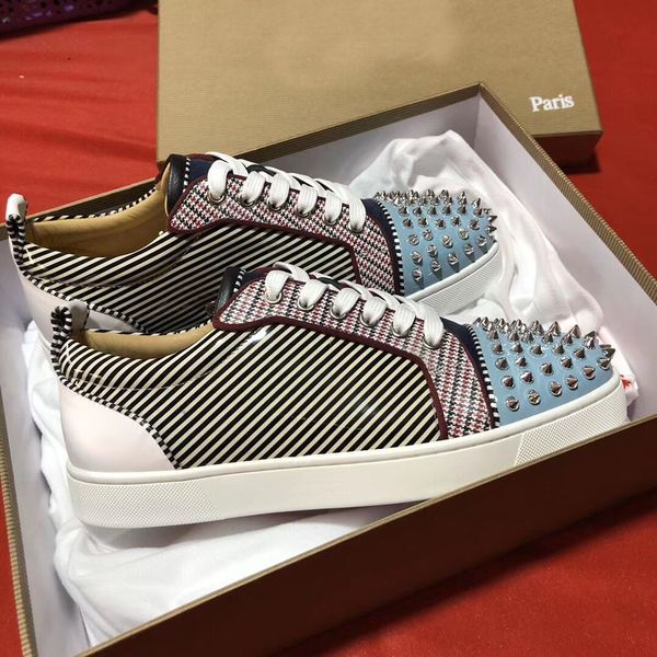 stripe patent leather spikes junior low red bottom sneakers men,women skateboard walking studs casual-cool -- party dress wedding eu35-4, Black
stripe patent leather spikes junior low red bottom sneakers men,women skateboard walking studs casual-cool -- party dress wedding eu35-4, Black