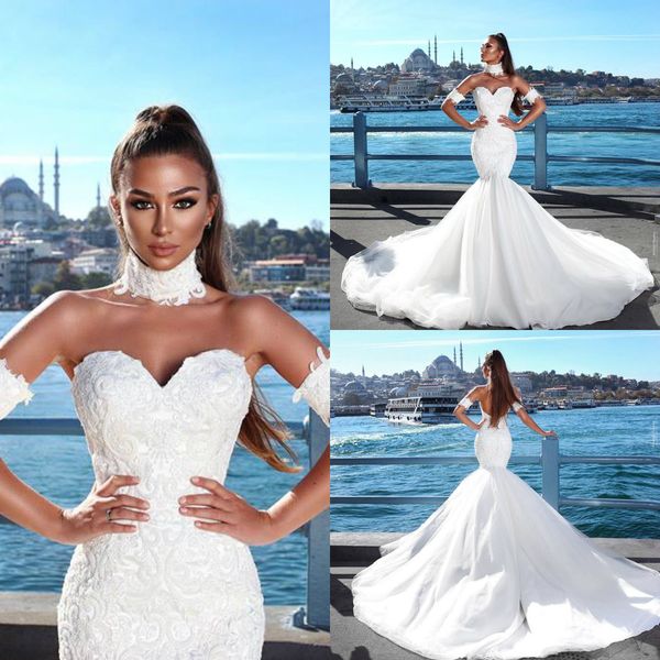 2019 elegant mermaid wedding dresses sweetheart lace appliqued plus size wedding dress backless sweep train bridal gowns, White
2019 elegant mermaid wedding dresses sweetheart lace appliqued plus size wedding dress backless sweep train bridal gowns, White