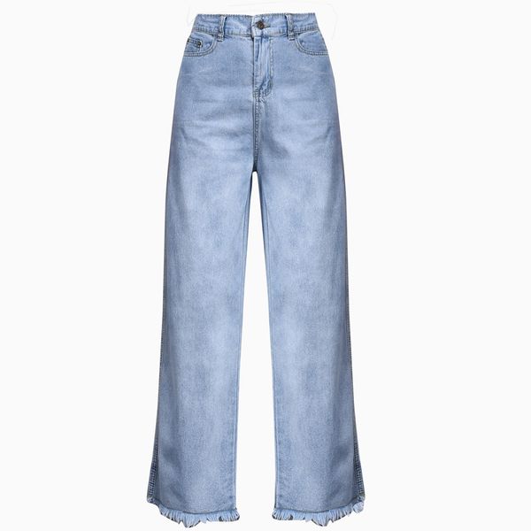 women's 2020 cropped wide leg jeans high-waisted hem loose skinny straight-leg pants, Blue
women's 2020 cropped wide leg jeans high-waisted hem loose skinny straight-leg pants, Blue