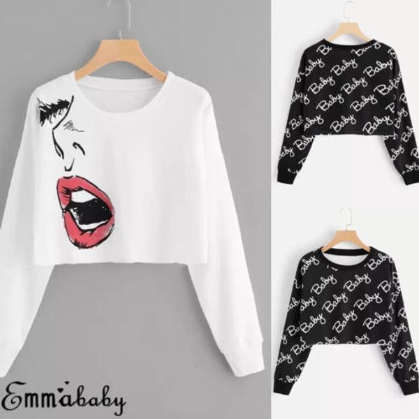 women's fashion summer printed long sleeve crop shirt blouse tee, White 
women's fashion summer printed long sleeve crop shirt blouse tee, White