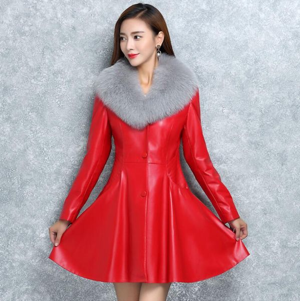 2019 autumn winter womens long faux fur collar long section pu leather jackets black/red large size leather overcoats w783
2019 autumn winter womens long faux fur collar long section pu leather jackets black/red large size leather overcoats w783