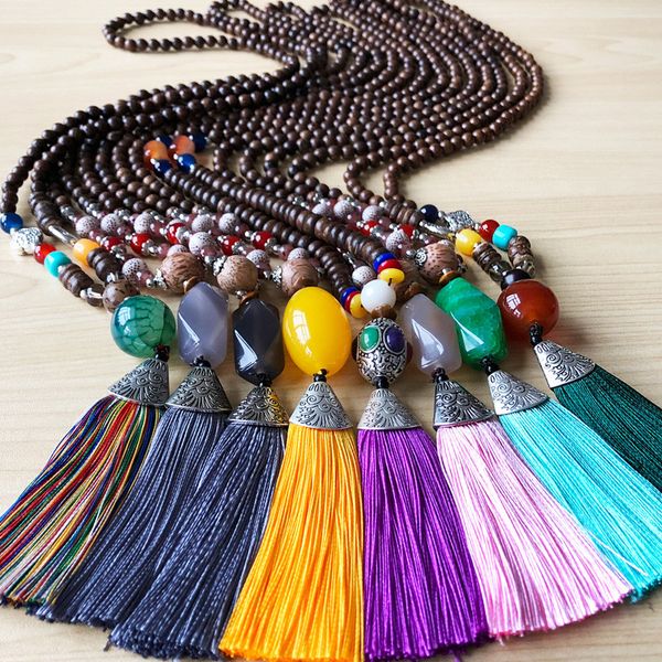 new bohemian wood beads chain natural stone long necklaces for women colorful cotton fringe tassel necklace, Silver
new bohemian wood beads chain natural stone long necklaces for women colorful cotton fringe tassel necklace, Silver